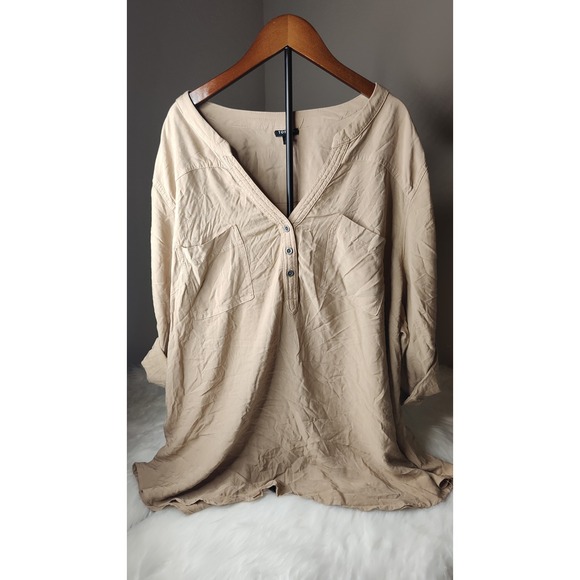 Torrid Womens Plus Size 3/4 Sleeve Button Up Shirt Top Relaxed Fit Beige - Picture 1 of 6